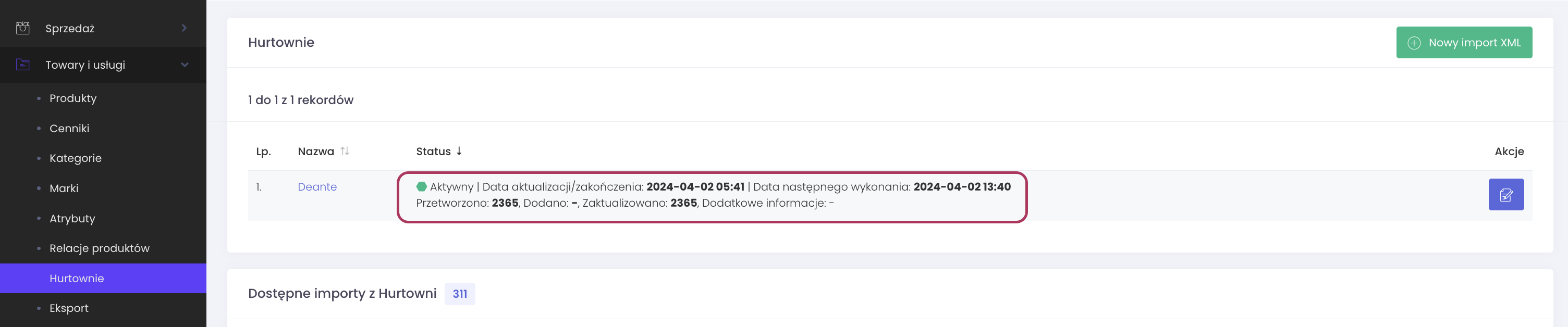 Import produktów Deante w systemie Apilo